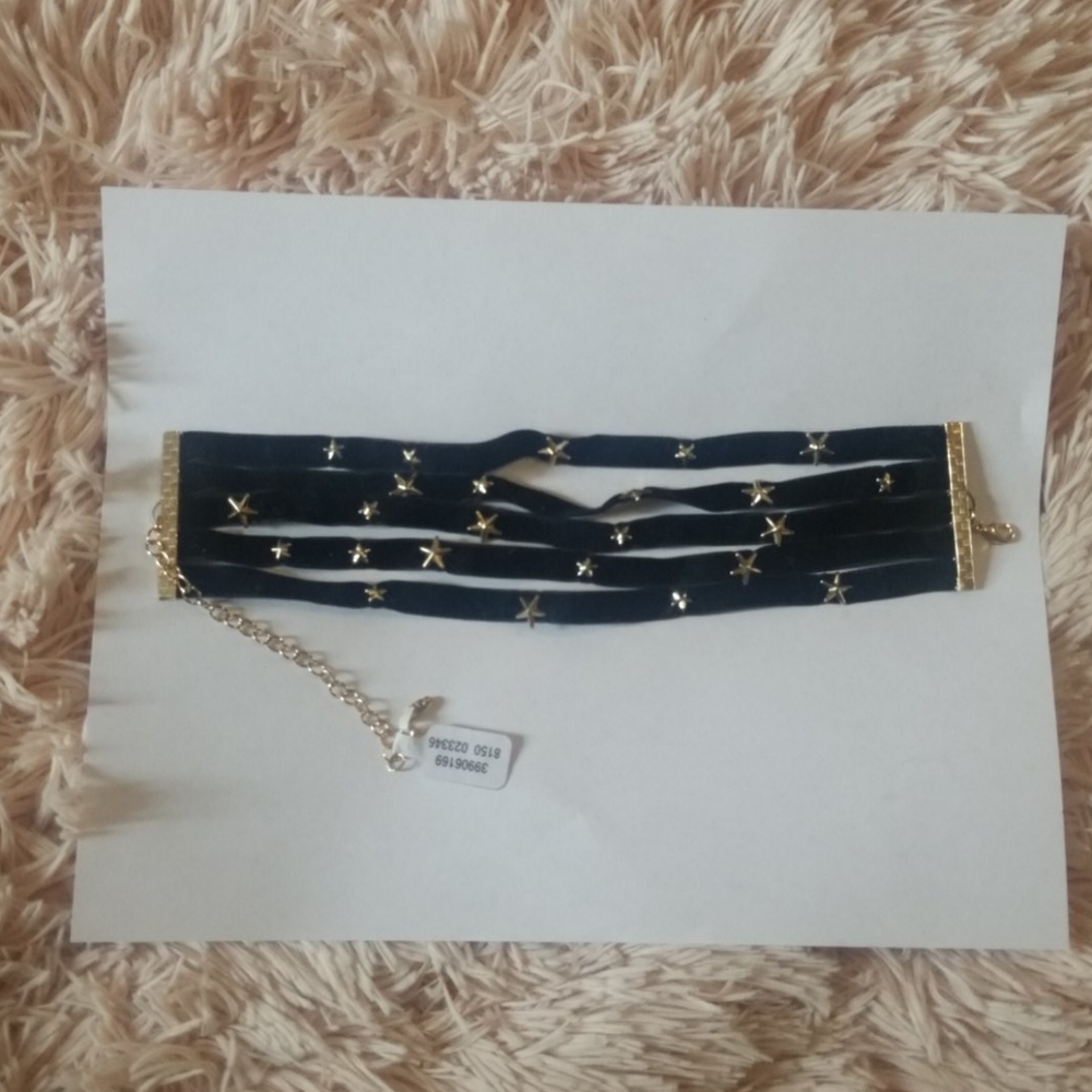 free people black choker with gold stars